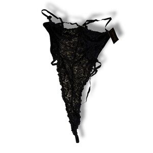 Frederick's of Hollywood Lennox Black Lace ‎ Strappy Thong Bodysuit Sz XL NEW
